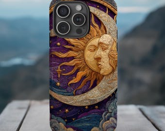 Moon Sun Phone Case|Celestial Stained Glass Design|iPhone, Galaxy, Pixel