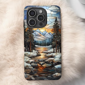 Stained Glass Winter Landscape Phone Case | MagSafe iPhone, Samsung Galaxy, Pixel Protection