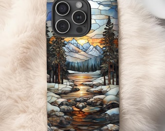 Stained Glass Winter Landscape Phone Case | MagSafe iPhone, Samsung Galaxy, Pixel Protection