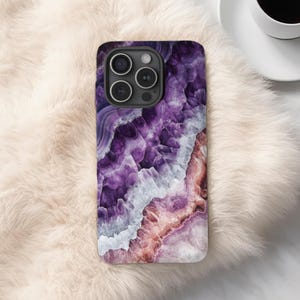 Amethyst iPhone Case Swirl |Purple Crystal Phone Case|MagSafe iPhone 16 15 14 Pro Max 13 Mini 12 11 XR Samsung Galaxy S24 Pixel 9 Case