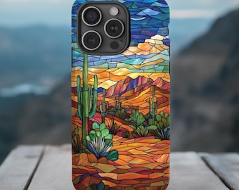 Stained Glass Desert Cactus Phone Case | iPhone, Galaxy, Pixel|MagSafe Option
