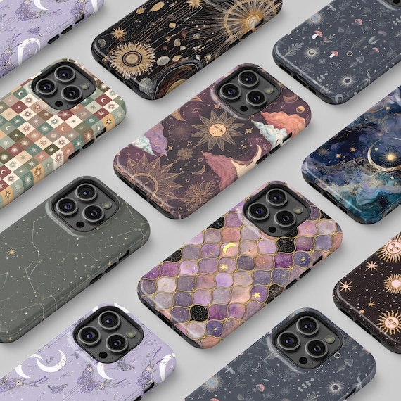 Celestial Phone Cases|Sun, Moon, Stars, Checkers, Whimsigoth|iPhone, Samsung Galaxy, Pixel