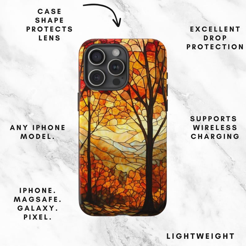 Autumn Phone Case|Stained Glass Fall Leaves |iPhone, Galaxy, Pixel image 2