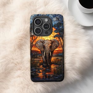 Elephant Phone Case |Stained Glass Elephant Phone Case|MagSafe iPhone 16 15 14 Pro Max 13 Mini12 11 XR Samsung Galaxy S24 Pixel 9 Case