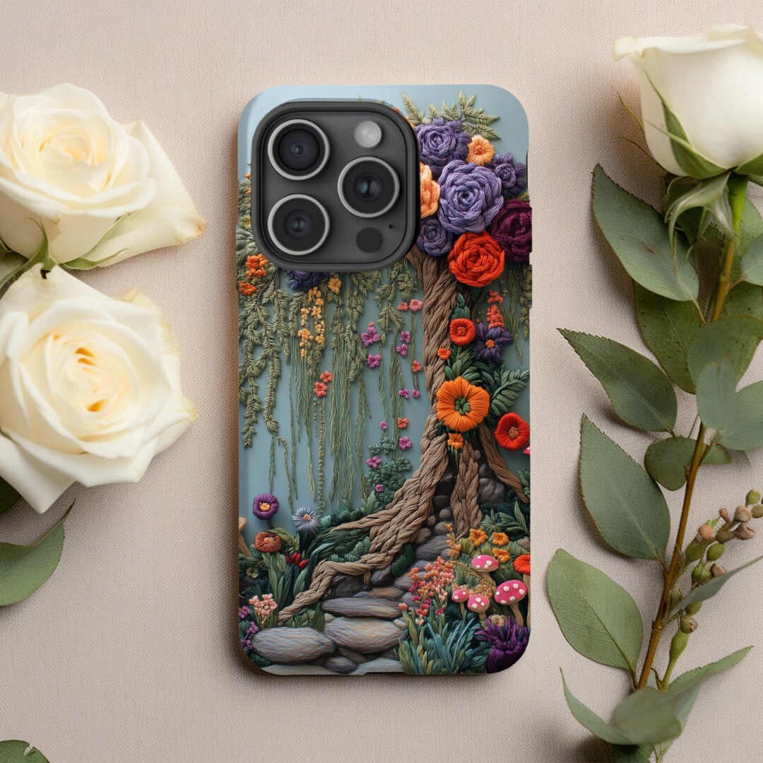 Embroidery Style Tree Phone Case | Magsafe Option | Iphone, Galaxy ...