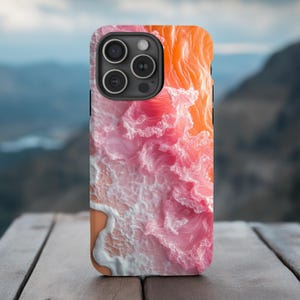 Pink Ocean Waves iPhone Case, Abstract Coastal Art Phone Cover