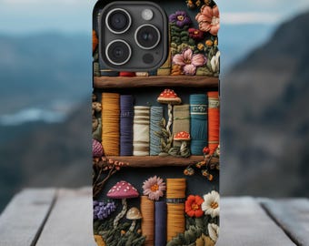 Books and Flowers Phone Case | Bookshelf iPhone,Galaxy,Pixel Cover