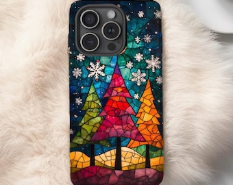 Funda para móvil con diseño de árbol de Navidad de vidrieras / iPhone, Galaxy, Pixel