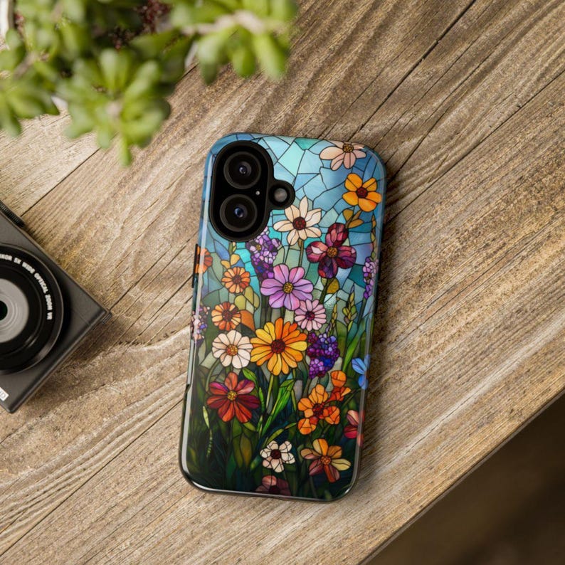 Funda para teléfono con diseño floral de vidrieras/flores silvestres MagSafe iPhone 17 Air 16 16e 15 14 Pro Max 13 Mini12 11 XR Galaxy S25 S24 Pixel 9 Pro XL 8 7 imagen 9
