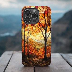Autumn Phone Case|Stained Glass Fall Leaves |iPhone, Galaxy, Pixel