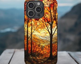 Autumn Phone Case|Stained Glass Fall Leaves |iPhone, Galaxy, Pixel
