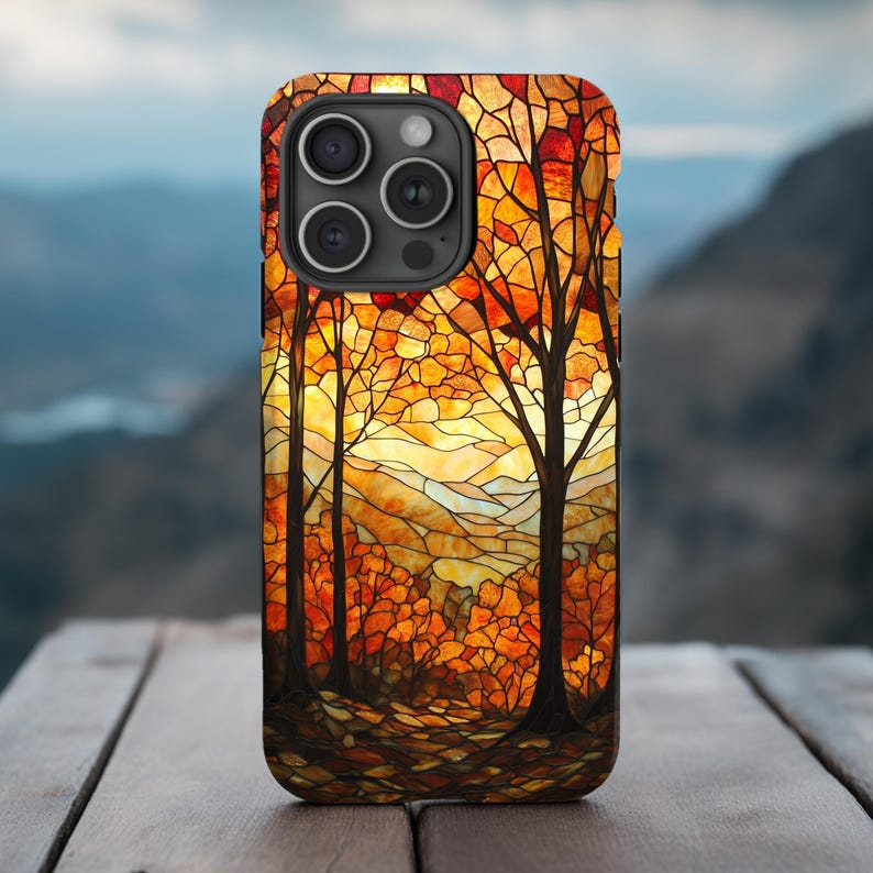Autumn Phone Case|Stained Glass Fall Leaves |iPhone, Galaxy, Pixel image 1