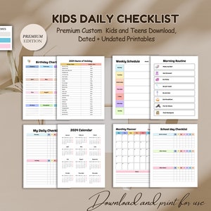 Kids Daily Checklist, Chore Chart, Visual Schedule, Children's Routine, Daily Organizer, Customizable Planner