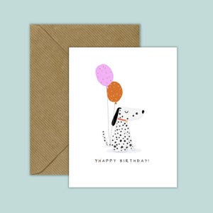Afdrukbare notitiekaarten - schattige hond met ballonnen, verjaardagskaart, origineel, leuk, van grappig en gek tot charmant en hartverwarmend