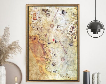 Mapa de Piri Reis, cartel de Piri Reis, arte de la pared del mapa, arte moderno de la pared, decoración del mapa vintage, lienzo del mapa antiguo, mapa del Imperio Otomano, arte de la pared del mapa del mundo