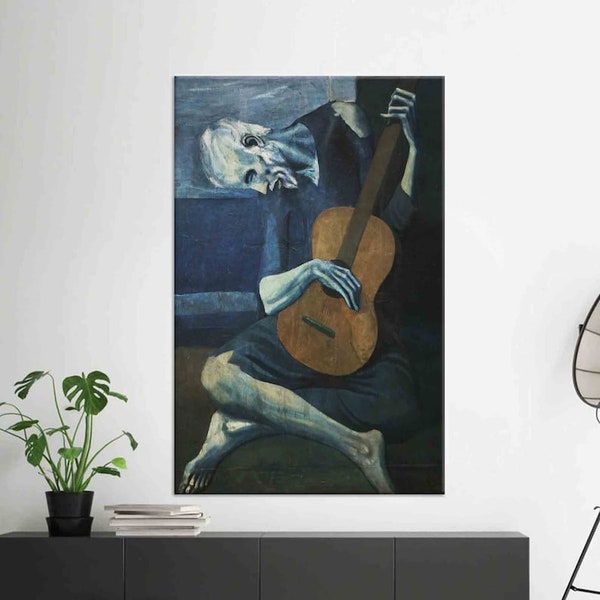 Toile Le vieux guitariste, poster vieux guitariste Picasso, vieux guitariste Picasso, cadeau toile guitare, oeuvre d'art toile guitariste Picasso, une des oeuvres