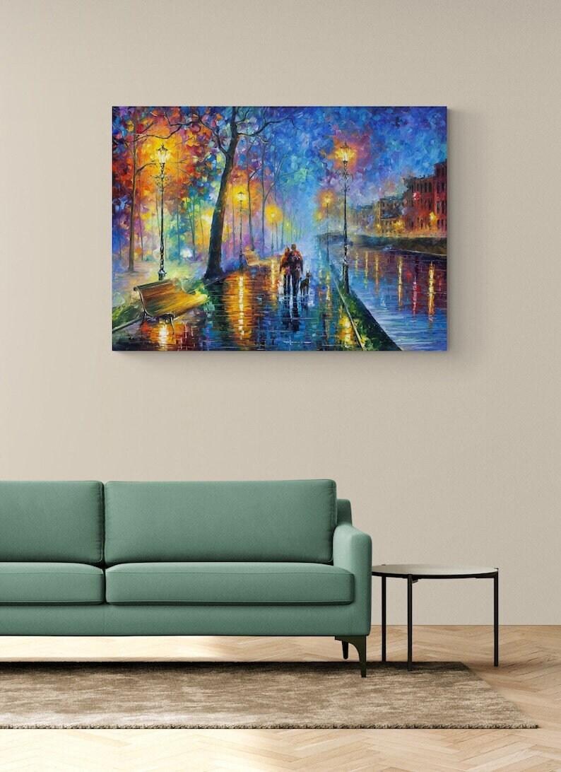 Blue Landscape Canvas Poster, Night Walk Artwork Fine Art Print on