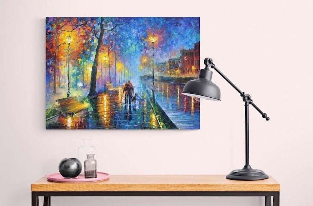 Blue Landscape Canvas Poster, Night Walk Artwork Fine Art Print on