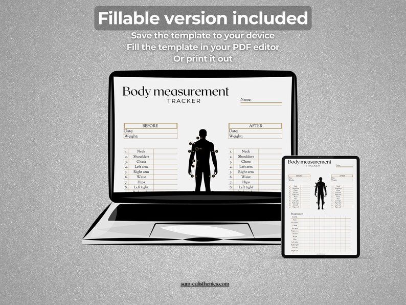 Body Measurement Tracker Man Printable for Fitness, Calisthenics ...