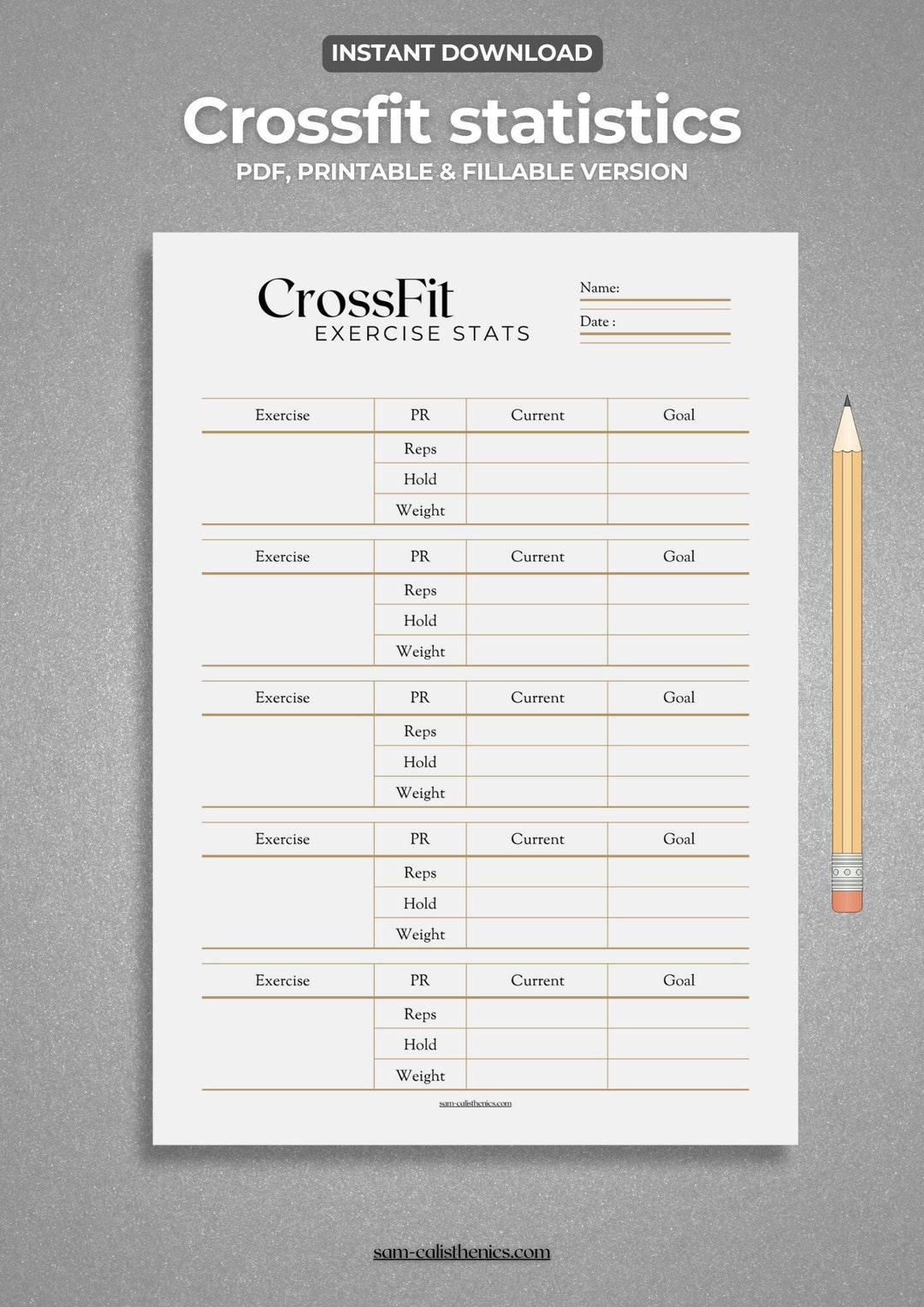 Crossfit Exercise Stats Tracker. Exercise Personal Record (PR) Tracker ...