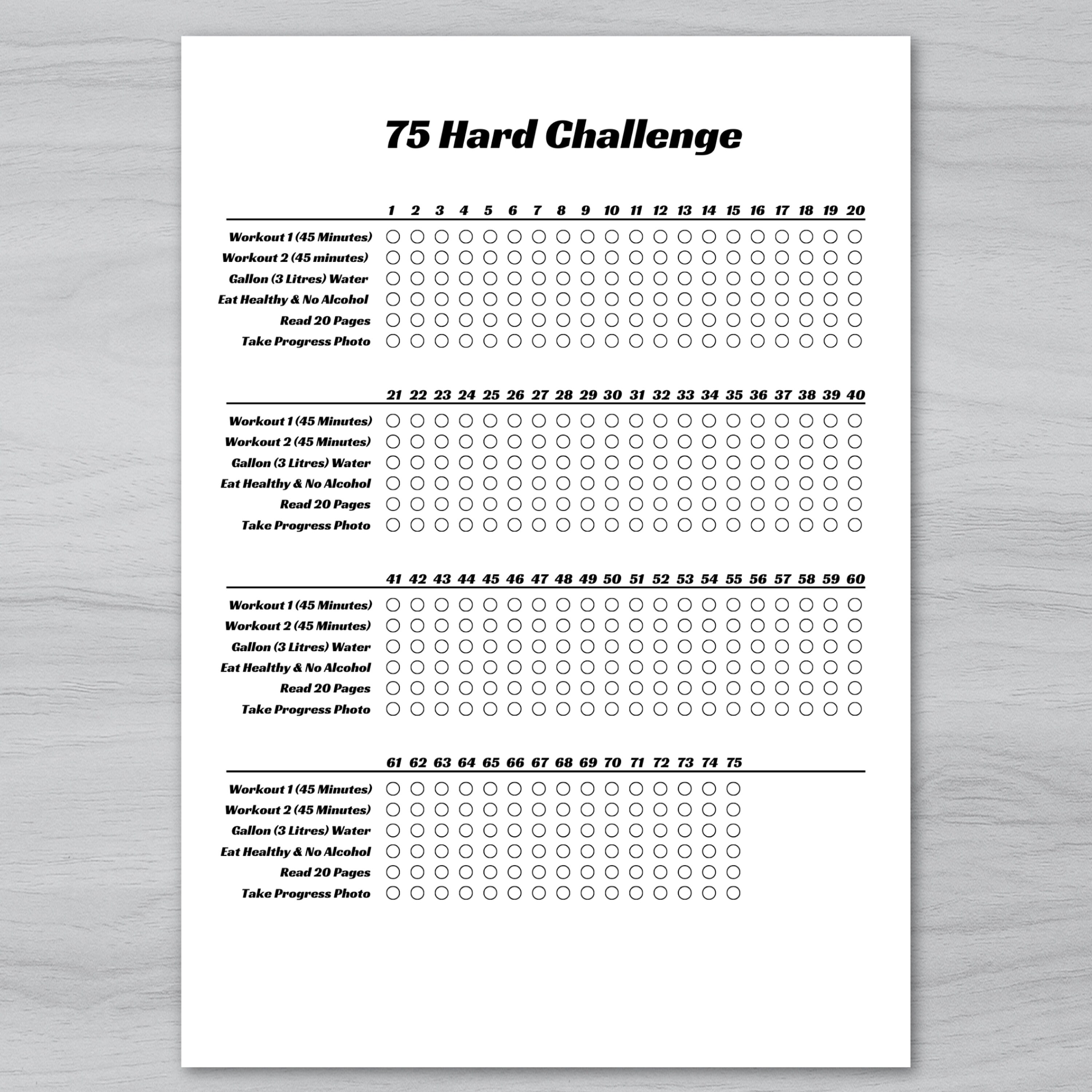 75 Hard Challenge | Printable Tracker | Instant PDF Download | Digital ...