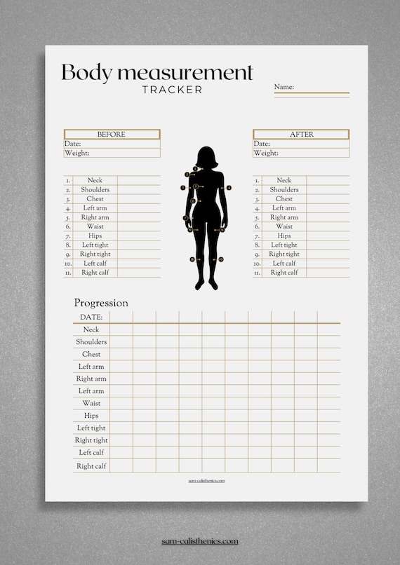 Body Measurement Tracker Woman Printable for Fitness, Calisthenics
