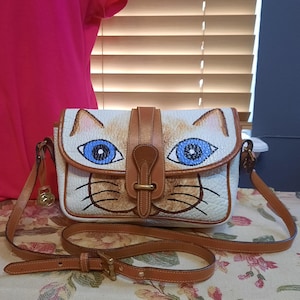 Vintage Hand Painted Siamese Cat Dooney & Bourke Equestrian Crossbody Custom Dooney and Bourke Equestrian All Weather Leather Dooney Bourke