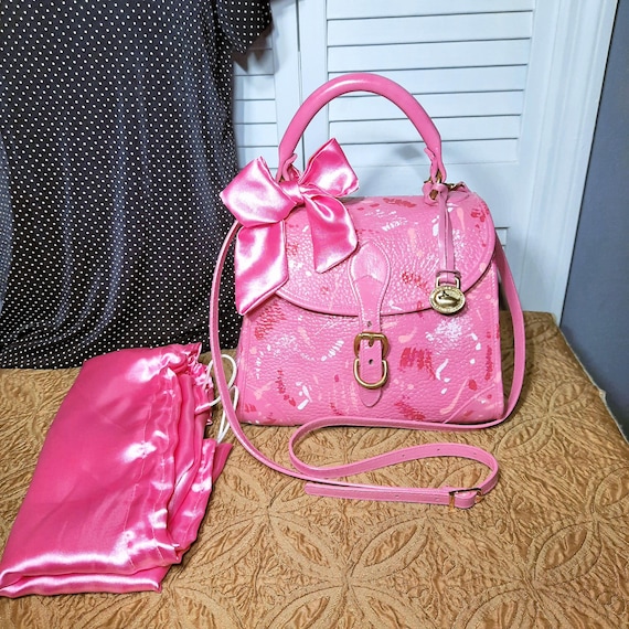 Vintage Hand Painted Dooney Bourke Carpet Bag With Dust Bag Pink Overload Custom Dooney Bourke Crossbody Dooney Bourke All Weather Leather Etsy