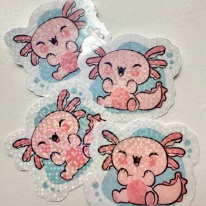 Laptop Sticker Axolotl Holographic Sticker Waterproof Sticker Cute Axolotl Sticker Reptile Sticker