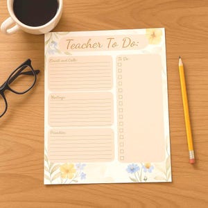 Teacher To-Do List Printable: Watercolor Floral Design (PDF Download)