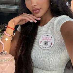 Custom Birthday QR Code Pinback Button, Drink Request Party Favor