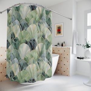 Elegant Leaf Pattern Shower Curtain, Tropical Bathroom Decor, Nature-Inspired Home Accessory, Modern Home, Sage Green Shower Curtains