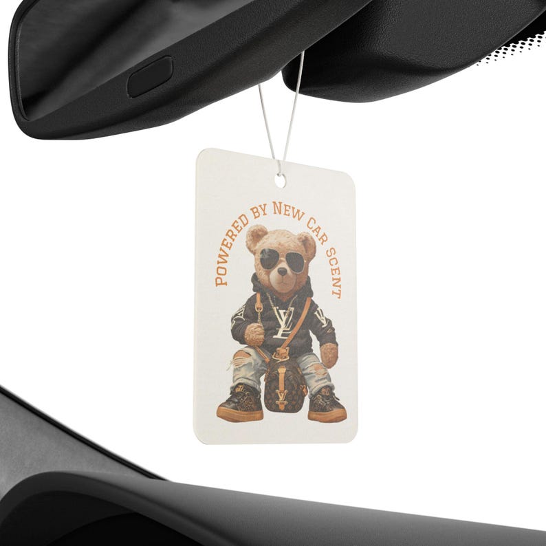 Geïllustreerde auto luchtverfrisser teddybeer | Nieuwe auto, grenen, Black Ice-geuren afbeelding 4