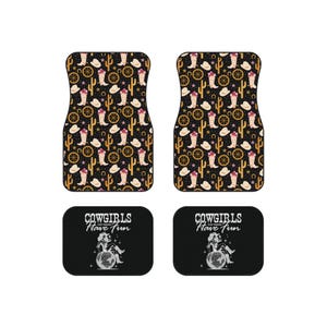Cactus Cowgirl Car Mats Set | Fun Western Auto Accessories, 4 car mat sets, Desert Theme Floor Liners, Vehicle Decor Gifts