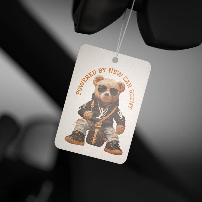 Geïllustreerde auto luchtverfrisser teddybeer | Nieuwe auto, grenen, Black Ice-geuren afbeelding 6