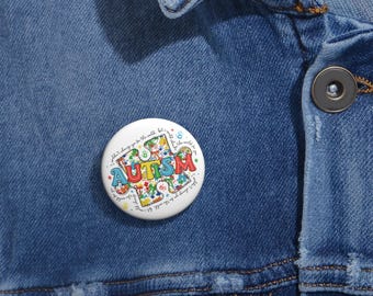 Botón de concienciación sobre el autismo, insignia brillante y colorida de apoyo
