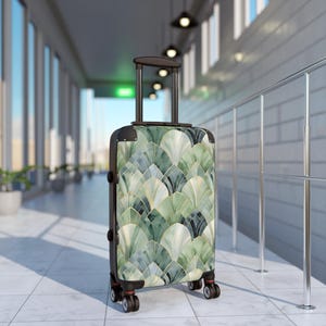 Sage Green Art Deco Suitcase - Green Travel Luggage, Patterned Carry-On, 3 Sized Luggage, Travel Gift, Vacation Essential, Hardbody Suitcase