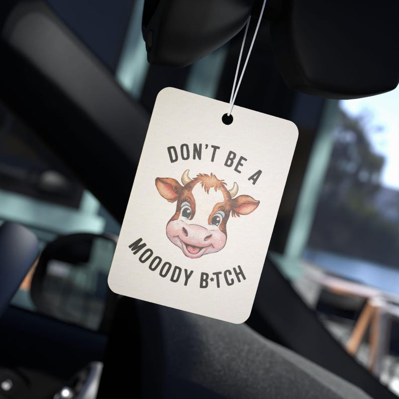 Deodorante per auto Moody Cow / Umorismo rustico, accessorio impertinente (Auto nuova, Pino, Ghiaccio nero) immagine 3