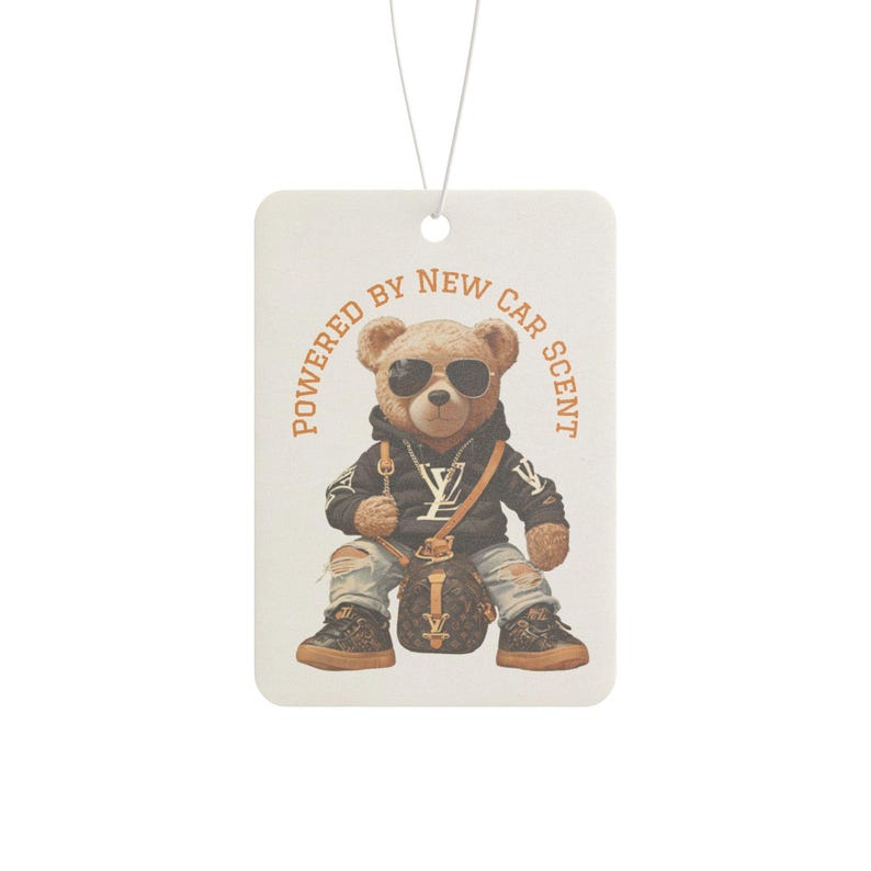 Geïllustreerde auto luchtverfrisser teddybeer | Nieuwe auto, grenen, Black Ice-geuren afbeelding 9