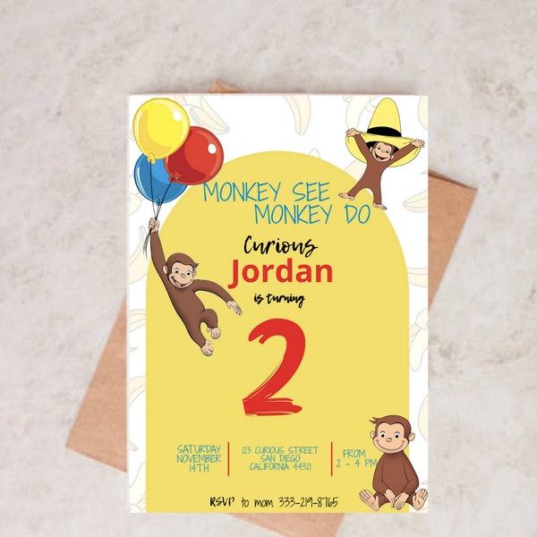 Curious George 2nd birthday party invitation