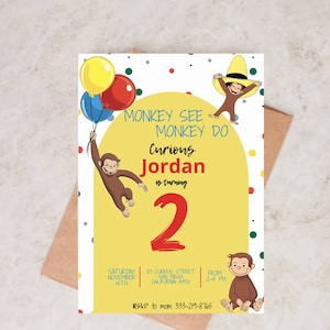 Curious george 2nd birthday invitation