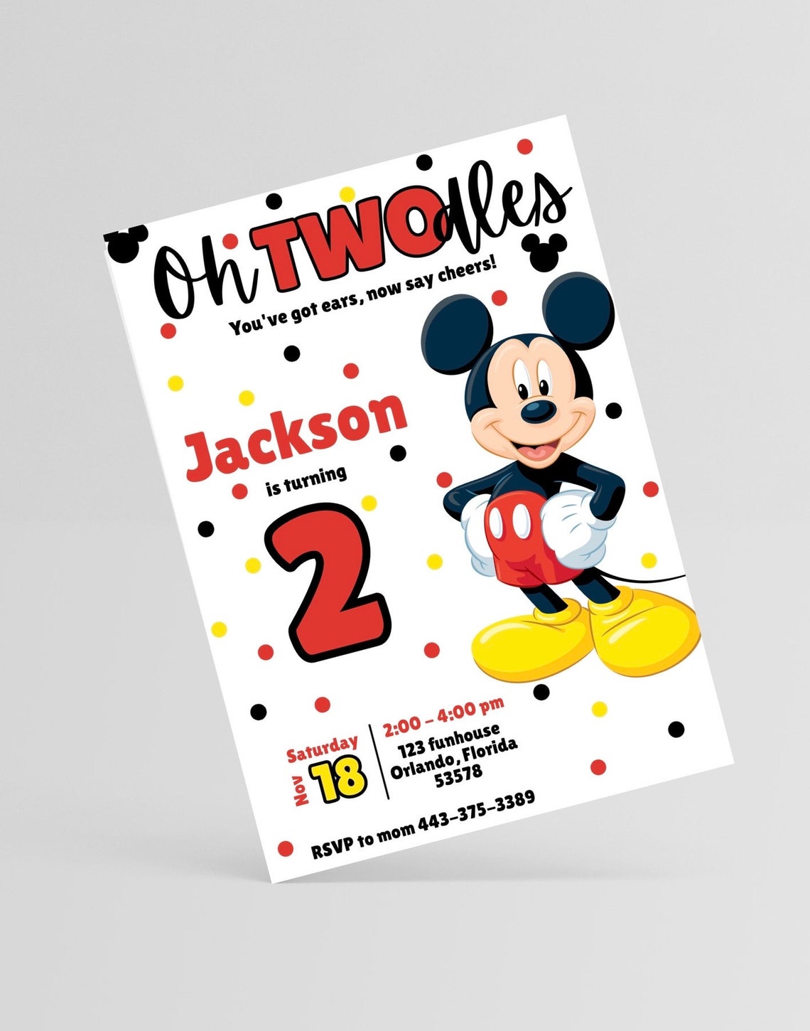 Oh Twodles Mickey Mouse 2nd Birthday Invitation - Etsy