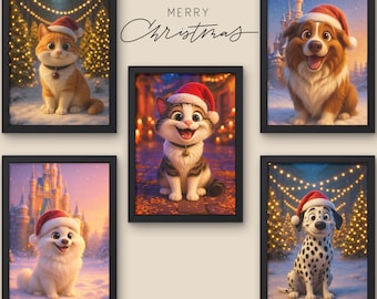 Christmas Pixar-Style Pet Portrait,Custom Cartoon Pet Portrait, Personalized Pet Portrait from Photo, Noel Illustration,Digital Pet Portrait