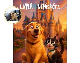 Retrato de mascota estilo Pixar, retrato de mascota personalizado con dibujos animados, retrato de mascota personalizado a partir de una foto, ilustración adorable de mascota, retrato digital de mascota.