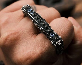 Medieval Knuckle Armor Ring, Chunky Spike Statement Ring, Mens Gothic Jewelry, Mixed Metal Brass Jewelry, Sterling Silver Double Finger Band