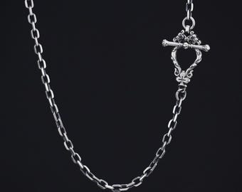 Gothic Toggle Chain Necklace, S925 Sterling Silver Chain, Pendant Necklace, Men's Statement Necklace, Layering Chain, 3.5mm Long Cable Chain