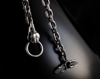 Handgemaakte zilveren ketting met raafsluiting, gotische zilveren ketting, Viking talismanketting, Noorse geïnspireerde sterlingzilveren ketting, cadeau voor hem