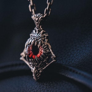 S925 Silver &quot;Evil Source&quot; Demon Eye Pendant, Handmade Gothic Jewelry, Blood Eye or Enchanting Eye, Dark Aesthetic, Unisex Necklace Charm