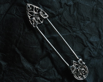 Safety Pin, Handmade Gothic Brooch, Multi-Functional Pendant Holder, S925 Sterling Silver,  Luxury EDC Gear for Charms, Jackets & Backpacks