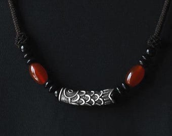 Koi Talisman Necklace, Japanese Fish Pendant, Men's S999 Silver Protection Necklace, Ronin Amulet Gift, Feng Shui Carp Jewelry, Lucky Charm